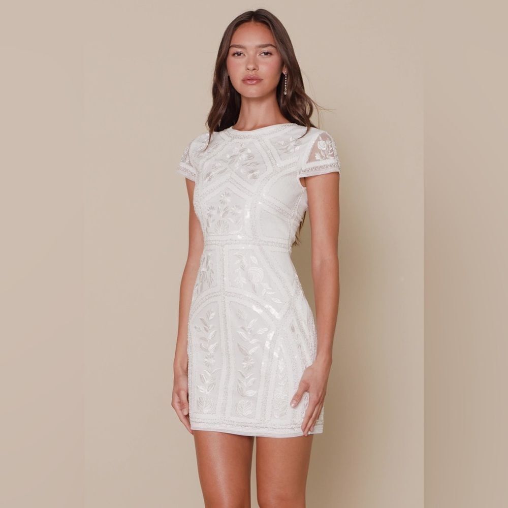 Lulus Spread Your Shine White Sequin Embroidered Bodycon Dress‎